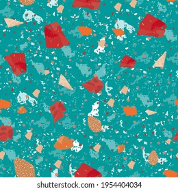 Terrazzo nahtloses Muster. Farbige klassische Bodenstruktur. Charmanter Hintergrund aus Natursteinen, Granit, Quarz, Marmor und Beton. Hervorragendes nahtloses Terrazzo.
