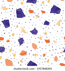 Terrazzo seamless pattern. Colorful classic flooring texture. Charming background made of natural stones, granite, quartz, marble, and concrete. Marvelous seamless terrazzo.