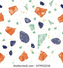 Motif harmonieux de Terrazzo. Texture colorée classique du sol. Arrière-plan charmant fait de pierres naturelles, granit, quartz, marbre et béton. Un terrazzo indélébile et harmonieux.