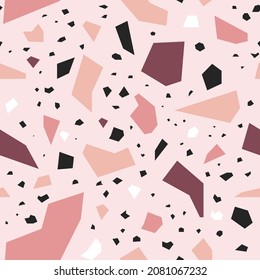 Terrazzo seamless pattern with colorful rock pieces. Modern illustration for fabric print, wrapping paper, wallpaper. Abstract Vector backdrop.