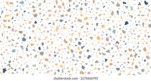 Terrazzo Seamless Pattern Composed Of Pieces Of Granite, Quartz, Glass And Stone. Marble Floor Texture. White Classic Paving Design. Abstract Wall Background. Retro Venetian Stone Material