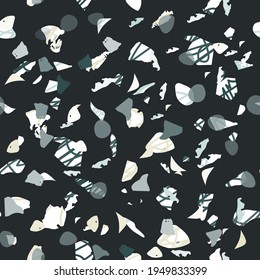 Terrazzo seamless pattern. Dark classic flooring texture. Classic background made of natural stones, granite, quartz, marble, and concrete. Bewitching seamless terrazzo.
