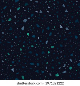 Terrazzo seamless pattern. Dark classic flooring texture. Charming background made of natural stones, granite, quartz, marble, and concrete. Ravishing seamless terrazzo.