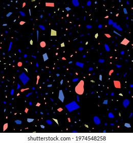 Terrazzo seamless pattern. Dark classic flooring texture. Breathtaking background made of natural stones, granite, quartz, marble, and concrete. Beauteous seamless terrazzo.