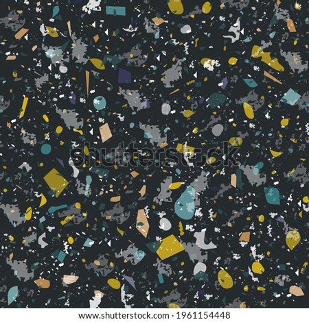 Terrazzo seamless pattern. Dark classic flooring texture. Classic background made of natural stones, granite, quartz, marble, and concrete. Awesome seamless terrazzo.