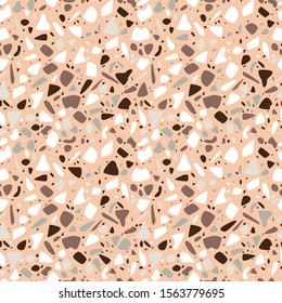 Terrazzo seamless pattern design with hand drawn rocks. Abstract modern background, flat vector illustration