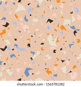 Terrazzo seamless pattern design with hand drawn rocks. Abstract modern background, flat vector illustration