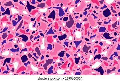 Terrazzo seamless pattern design. Marble. Natural stone, granite, glass, quartz, concrete. Background texture in pink purple violet colors