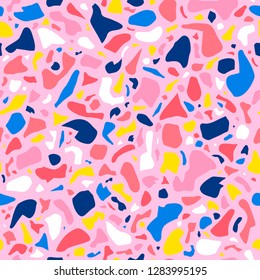 Terrazzo seamless pattern design. Natural stone, granite, glass, quartz, concrete. Marble texture in pink colors