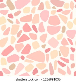 Terrazzo seamless pattern design on light yellow background with pink fragments/abstract geometrical seamless pattern vector EPS10 illustration