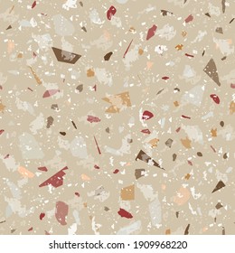 Patrón ininterrumpido de Terrazzo. Tejido de suelo clásico de tierra. Fondo clásico de piedra natural, granito, cuarzo, mármol y hormigón. Terrazzo ininterrumpido.