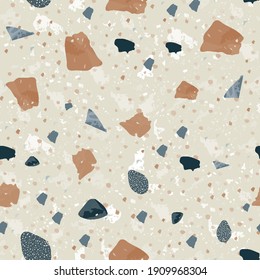 Terrazzo nahtloses Muster. Erdgeschoss klassische Bodenstruktur. Klassischer Hintergrund aus Natursteinen, Granit, Quarz, Marmor und Beton. Likable nahtlose Terrazzo.