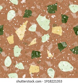 Patrón ininterrumpido de Terrazzo. Tejido de suelo clásico de tierra. Fondo clásico de piedra natural, granito, cuarzo, mármol y hormigón. Terrazo impecable.