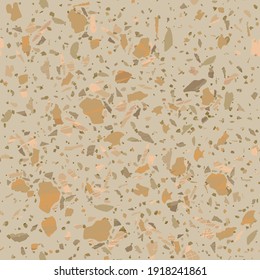 Terrazzo seamless pattern. Earthy classic flooring texture. Classic background made of natural stones, granite, quartz, marble, and concrete. Captivating seamless terrazzo.