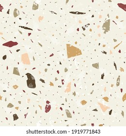 Terrazzo seamless pattern. Earthy classic flooring texture. Classic background made of natural stones, granite, quartz, marble, and concrete. Outstanding seamless terrazzo.