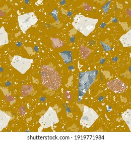 Terrazzo seamless pattern. Earthy classic flooring texture. Classic background made of natural stones, granite, quartz, marble, and concrete. Great seamless terrazzo.