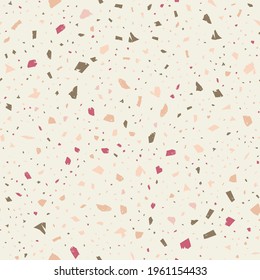 Terrazzo seamless pattern. Earthy classic flooring texture. Breathtaking background made of natural stones, granite, quartz, marble, and concrete. Imaginative seamless terrazzo.