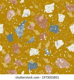Terrazzo seamless pattern. Earthy classic flooring texture. Classic background made of natural stones, granite, quartz, marble, and concrete. Imaginative seamless terrazzo.
