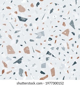 Terrazzo seamless pattern. Earthy classic flooring texture. Classic background made of natural stones, granite, quartz, marble, and concrete. Fair seamless terrazzo.