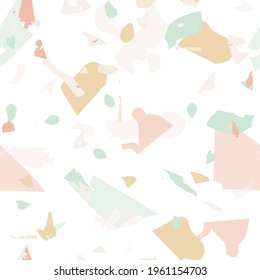 Terrazzo seamless pattern. Earthy  minimalistic floor tile for interior decoration.  Terrazzo  seamless pattern in cool colors.  Background made of natural stones, granite, quartz, marble, concrete. 