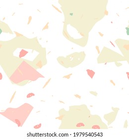 Terrazzo seamless pattern. Earthy  minimalistic floor tile for interior decoration.  Background made of natural stones, granite, quartz, marble, concrete.  Terrazzo  seamless pattern in cool colors. 