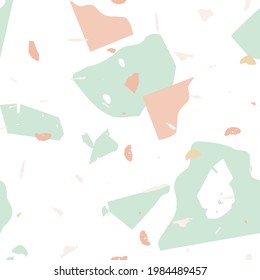 Terrazzo seamless pattern. Earthy  minimalistic floor tile for interior decoration.  Terrazzo  seamless pattern in cool colors.  Background made of natural stones, granite, quartz, marble, concrete. 