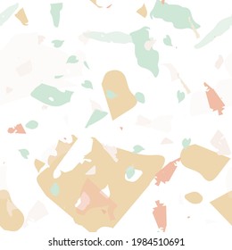 Terrazzo seamless pattern. Earthy  minimalistic floor tile for interior decoration.  Background made of natural stones, granite, quartz, marble, concrete.  Terrazzo  seamless pattern in cool colors. 