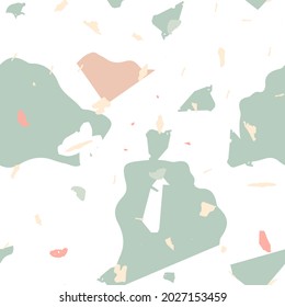 Patrón ininterrumpido de Terrazzo. Baldosas superficiales minimalistas para la decoración interior.  El terrazo es un patrón impecable en colores fríos.  Fondo de piedra natural, granito, cuarzo, mármol, hormigón. 