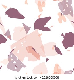 Terrazzo seamless pattern. Earthy  minimalistic floor tile for interior decoration.  Terrazzo  seamless pattern in cool colors.  Background made of natural stones, granite, quartz, marble, concrete. 