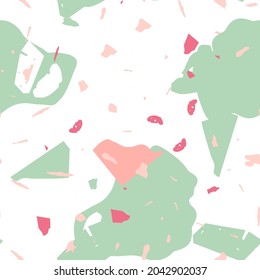 Terrazzo seamless pattern. Earthy  minimalistic floor tile for interior decoration.  Terrazzo  seamless pattern in cool colors.  Background made of natural stones, granite, quartz, marble, concrete. 