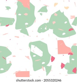 Terrazzo nahtloses Muster. Erdgeschoss mit minimalistischer Bodenfliese für die Innendekoration.  Hintergrund aus Natursteinen, Granit, Quarz, Marmor, Beton.  Terrazzo nahtloses Muster in kalten Farben. 