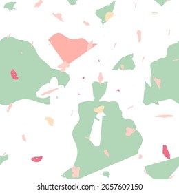 Terrazzo nahtloses Muster. Erdgeschoss mit minimalistischer Bodenfliese für die Innendekoration.  Hintergrund aus Natursteinen, Granit, Quarz, Marmor, Beton.  Terrazzo nahtloses Muster in kalten Farben. 