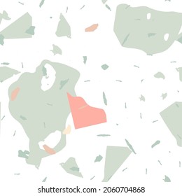 Terrazzo seamless pattern. Earthy  minimalistic floor tile for interior decoration.  Background made of natural stones, granite, quartz, marble, concrete.  Terrazzo  seamless pattern in cool colors. 