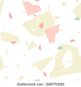 Terrazzo seamless pattern. Earthy  minimalistic floor tile for interior decoration.  Background made of natural stones, granite, quartz, marble, concrete.  Terrazzo  seamless pattern in cool colors. 