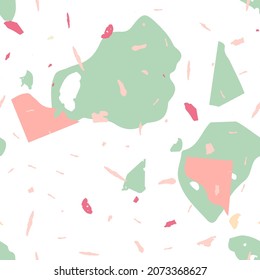 Terrazzo seamless pattern. Earthy  minimalistic floor tile for interior decoration.  Background made of natural stones, granite, quartz, marble, concrete.  Terrazzo  seamless pattern in cool colors. 