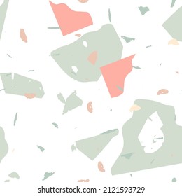 Terrazzo seamless pattern. Earthy  minimalistic floor tile for interior decoration.  Terrazzo  seamless pattern in cool colors.  Background made of natural stones, granite, quartz, marble, concrete. 