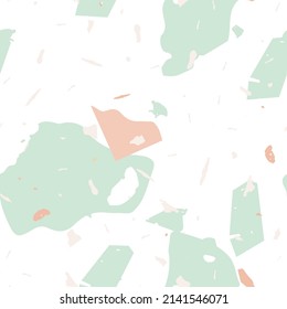 Terrazzo seamless pattern. Earthy  minimalistic floor tile for interior decoration.  Terrazzo  seamless pattern in cool colors.  Background made of natural stones, granite, quartz, marble, concrete. 