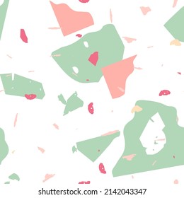 Terrazzo seamless pattern. Earthy  minimalistic floor tile for interior decoration.  Terrazzo  seamless pattern in cool colors.  Background made of natural stones, granite, quartz, marble, concrete. 