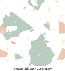 Terrazzo seamless pattern. Earthy  minimalistic floor tile for interior decoration.  Background made of natural stones, granite, quartz, marble, concrete.  Terrazzo  seamless pattern in cool colors. 