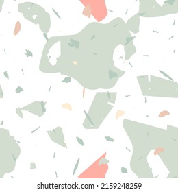 Patrón ininterrumpido de Terrazzo. Baldosas superficiales minimalistas para la decoración interior.  El terrazo es un patrón impecable en colores fríos.  Fondo de piedra natural, granito, cuarzo, mármol, hormigón. 