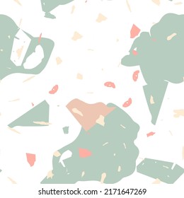 Terrazzo seamless pattern. Earthy  minimalistic floor tile for interior decoration.  Terrazzo  seamless pattern in cool colors.  Background made of natural stones, granite, quartz, marble, concrete. 