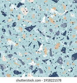 Terrazzo seamless pattern. Gentle classic flooring texture. Classic background made of natural stones, granite, quartz, marble, and concrete. Radiant seamless terrazzo.