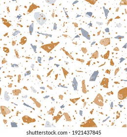 Terrazzo seamless pattern. Gentle classic flooring texture. Classy background made of natural stones, granite, quartz, marble, and concrete. Extra seamless terrazzo.