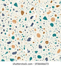Terrazzo seamless pattern. Gentle classic flooring texture. Classy background made of natural stones, granite, quartz, marble, and concrete. Cool seamless terrazzo.