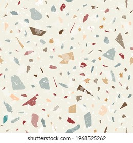 Terrazzo seamless pattern. Gentle classic flooring texture. Classy background made of natural stones, granite, quartz, marble, and concrete. Classic seamless terrazzo.