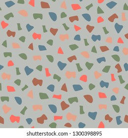 Terrazzo seamless pattern. Pattern ideal for wrapping paper, wallpaper, terrazzo flooring. The vector illustration is made in fashionable colors of 2019. EPS10