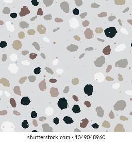 Terrazzo seamless pattern. Imitation of a Venetian stone floor with granite and quartz chips for the house. The texture is suitable for textiles, prints, packaging design. Vector illustration.
