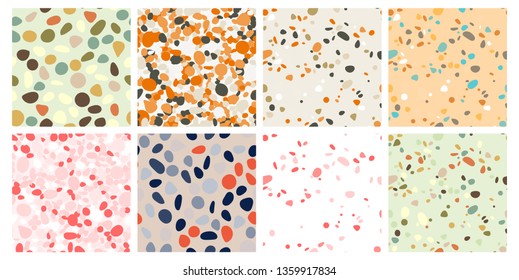 Terrazzo seamless pattern. Imitation of a Venetian stone floor with granite and quartz chips for the house. The texture is suitable for textiles, prints, packaging design. Vector illustration.