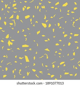 Terrazzo seamless pattern. Italian granite mosaic background in rendy colors gray and yellow for textile fabric wall print. Natural stone surface texture. Modern concrete backdrop. Vector illustration