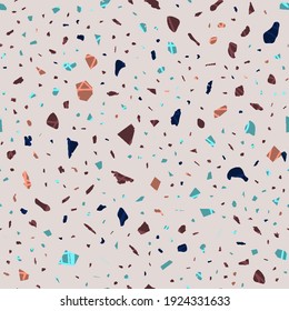 Terrazzo seamless pattern. Modern classic flooring texture. Classy background made of natural stones, granite, quartz, marble, and concrete. Lovely seamless terrazzo.